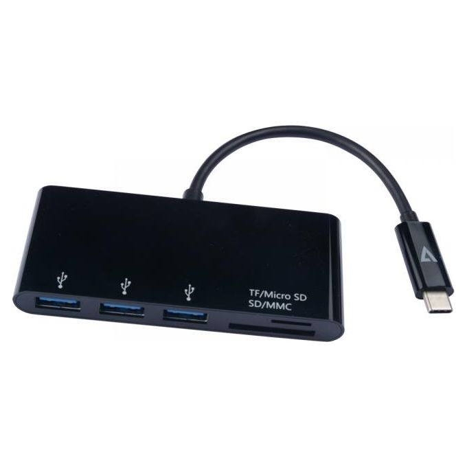V7 V7UC3U-HUB-BLK-1E Hub 3 Porte Usb 3 Super Usb-c Maschio a 5-in-1 Femmina Nero
