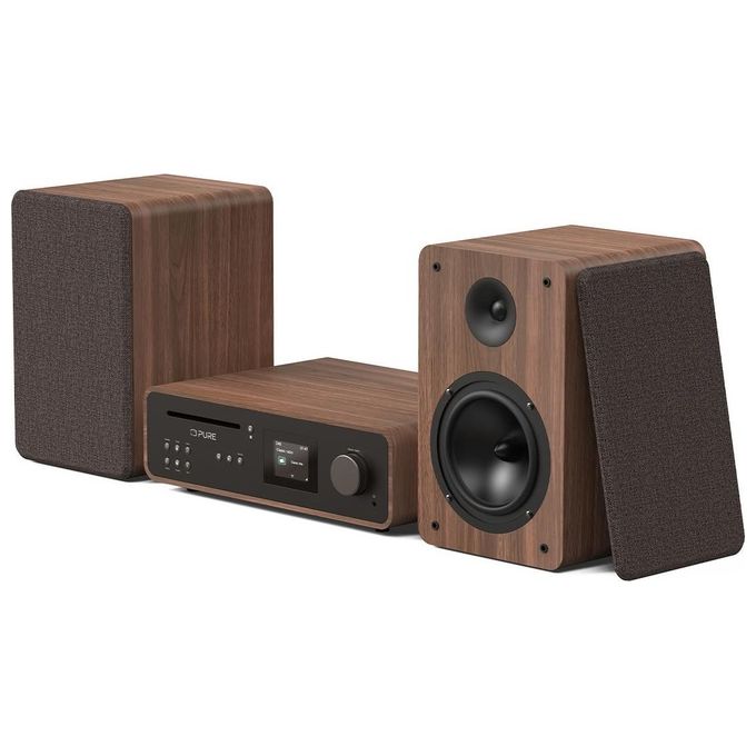 Pure 252808 Classic Stereo Microsistema Hi-Fi 50 W CD DAB+ FM Bluetooth 5.2 Wi-Fi Spotify colore Nero Noce