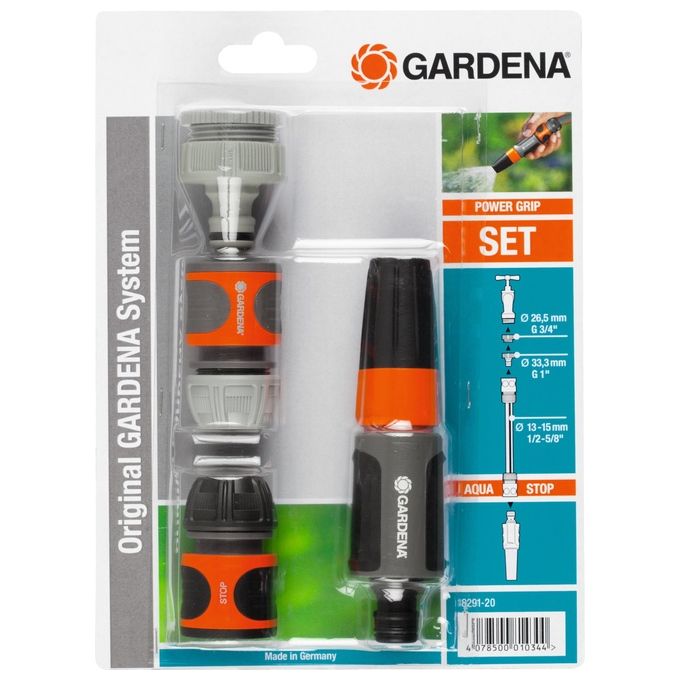 Gardena 18291-20 Set Base con Lancia Classic Kit Irrigazione Ugello Atomizzatore Regolabile Protezione Antigel colore Nero Grigio Arancione Argento
