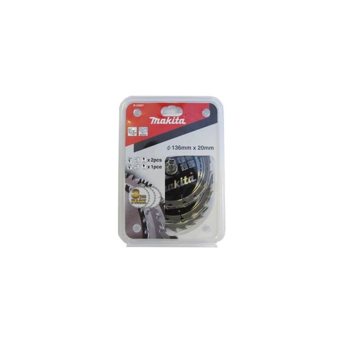 Makita B-33897 Set di 3 Lame per Sega Circolare 136 mm 20 mm 16-16-24 Denti Acciaio per Legno colore Nero