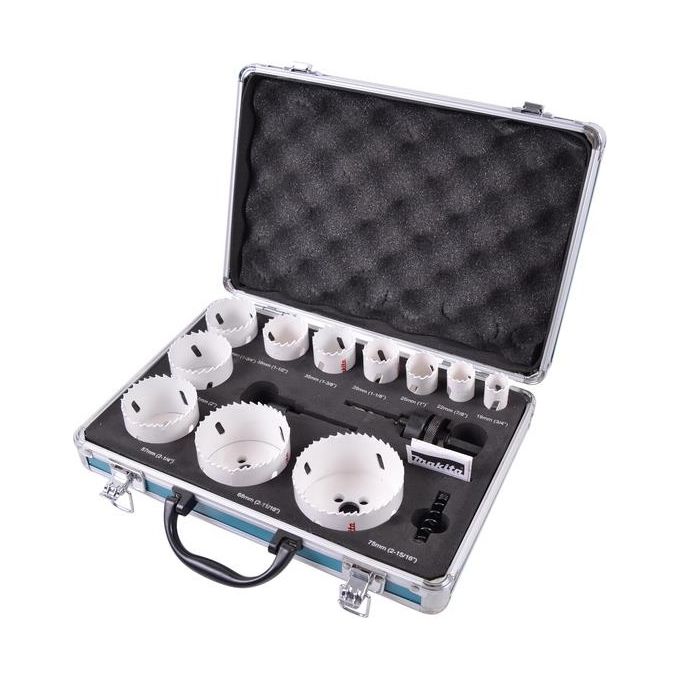 Makita D-47298 Set di Seghe a Tazza Bimetalliche 14 Pezzi per Metallo Legno Plastica con Custodia in Alluminio colore Nero