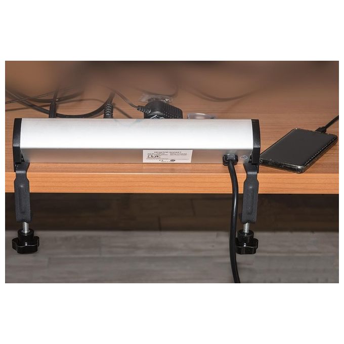 Link Multipresa da Tavolo 4 Prese Universali con 2 Porte Usb e Interruttore con Coperchio di Protezione Cavo 1,80mt Spina Tripolare Italiana 16A