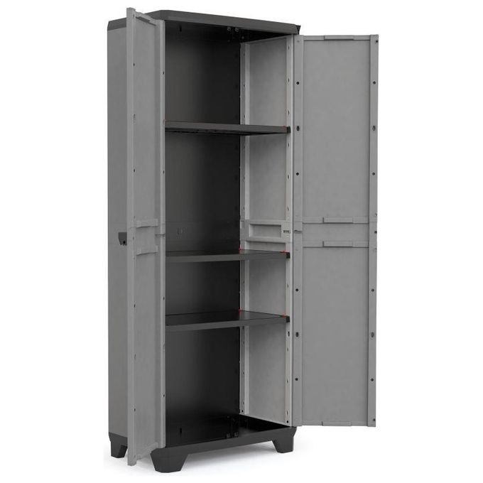 Keter Armadio In Resina Da Esterno Basic Tuttopiani 68X39X173 Cm Colore Grigio Doppia Anta Con Tre Piani Regolabili Resistente Al Gelo E Alle Intemperie