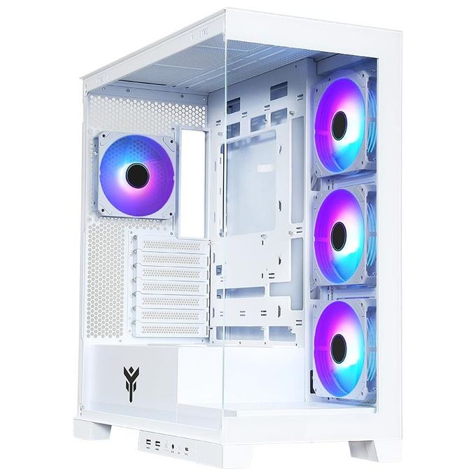 Itek ITGCASB45W SHOWBUI PC Case Gaming Tower ATX 4x 120mm Ventole ARGB Infinity Mirror 2x USB 3.0 Type-C Vetro Temperato colore Bianco
