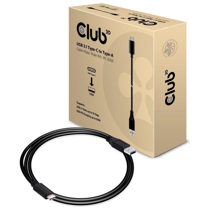 Club3d Cavo Usb 3.1 Type C Maschio a Type A Maschio 1mt