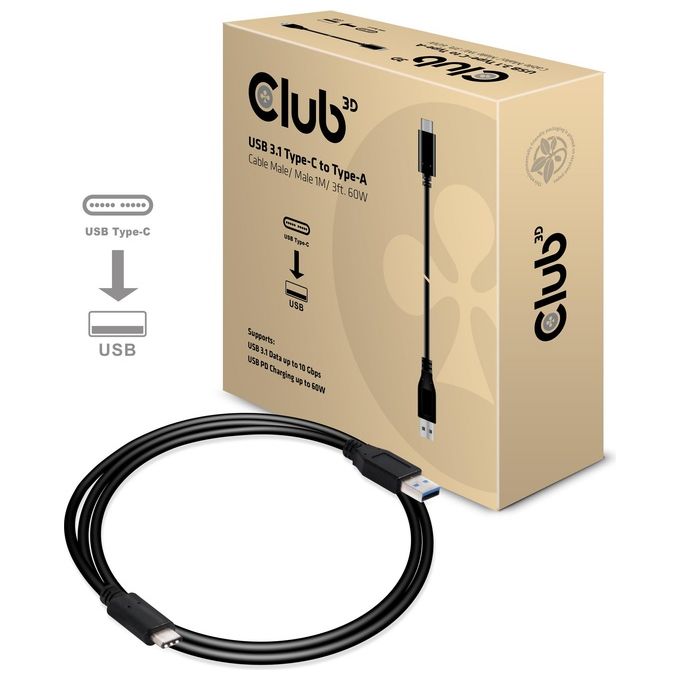 Club3d Cavo Usb 3.1 Type C Maschio a Type A Maschio 1mt