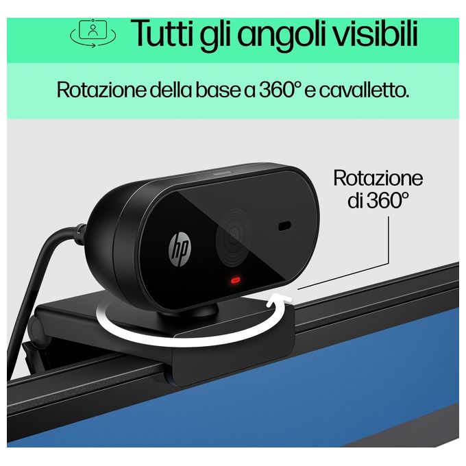 HP 53X26AA 320 Webcam FHD 1080p USB-A Grandangolare Microfono Integrato Copriobiettivo colore Nero