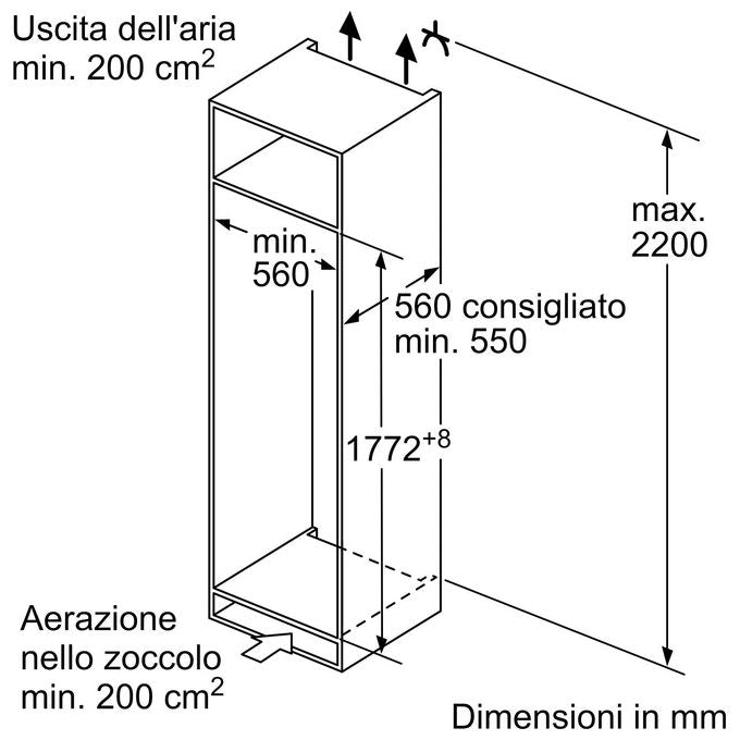 Bosch KIL82NSE0 Serie 2 Frigorifero Monoporta da Incasso 280 L 177,5 cm Classe E 39 dB Congelatore Touch colore Bianco
