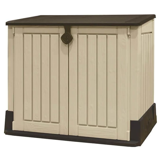 Keter 17210426 Store-It-Out MIDI Box Portattrezzi da Giardino 880 L Doppia Anta Pavimento Incluso Lucchettabile colore Beige