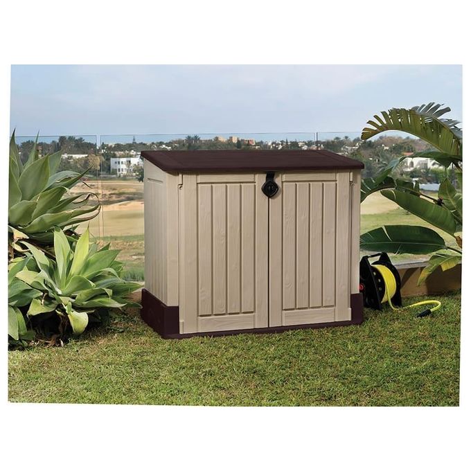 Keter 17210426 Store-It-Out MIDI Box Portattrezzi da Giardino 880 L Doppia Anta Pavimento Incluso Lucchettabile colore Beige