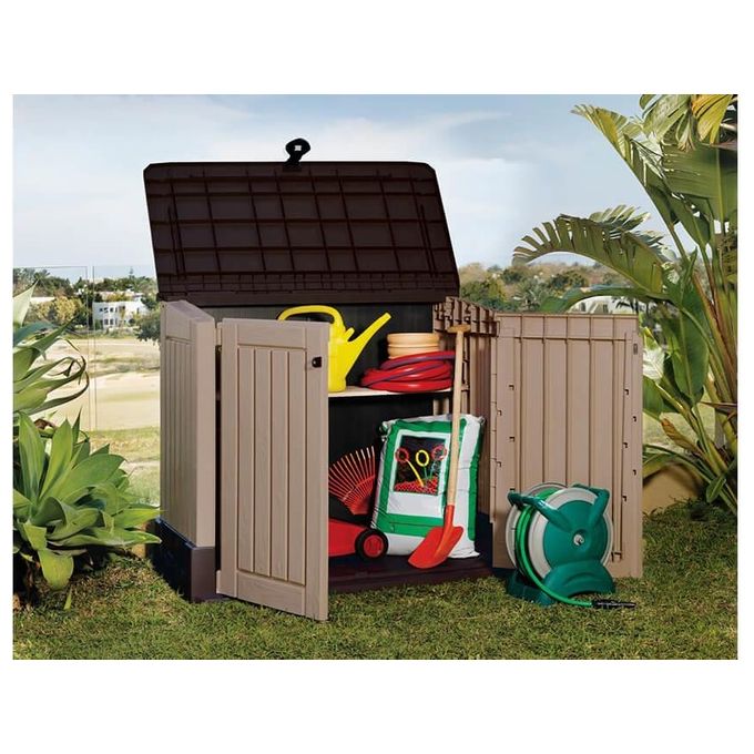 Keter 17210426 Store-It-Out MIDI Box Portattrezzi da Giardino 880 L Doppia Anta Pavimento Incluso Lucchettabile colore Beige