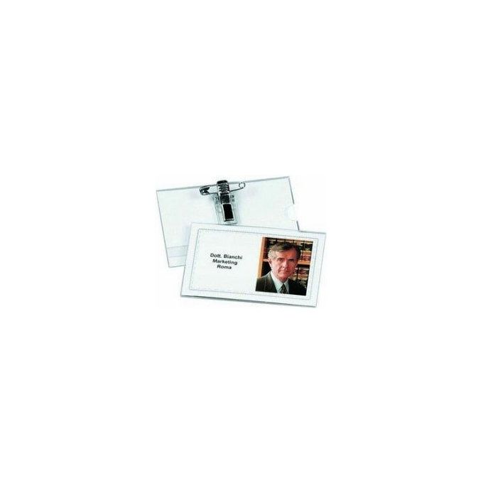 Lebez 31-090-B Portabadge semirigido in PVC 90x55 mm con clip e spilla in metallo confezione 50 pezzi colore Trasparente