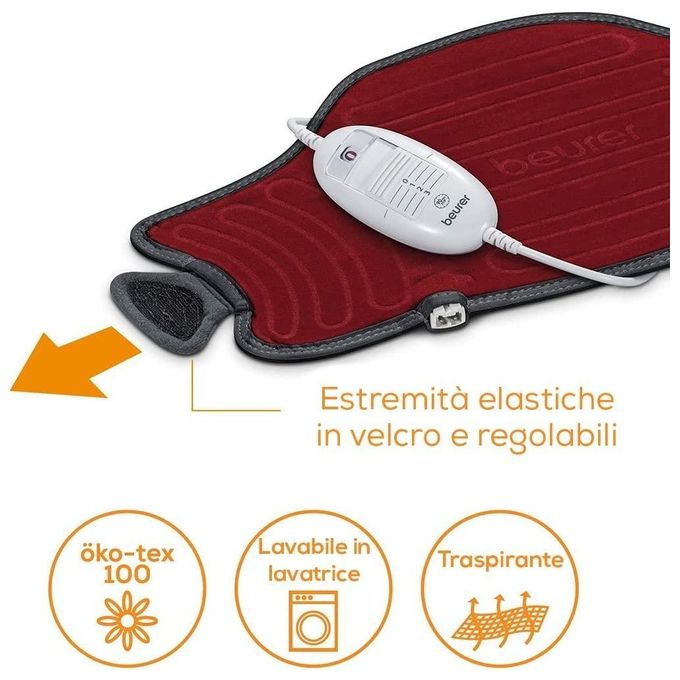 Beurer HK55 EasyFix Termoforo Cuscino Termico 100W 3 livelli di temperatura spegnimento automatico 90 min colore Rosso