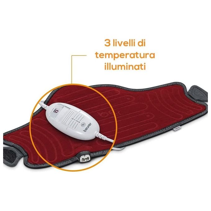 Beurer HK55 EasyFix Termoforo Cuscino Termico 100W 3 livelli di temperatura spegnimento automatico 90 min colore Rosso