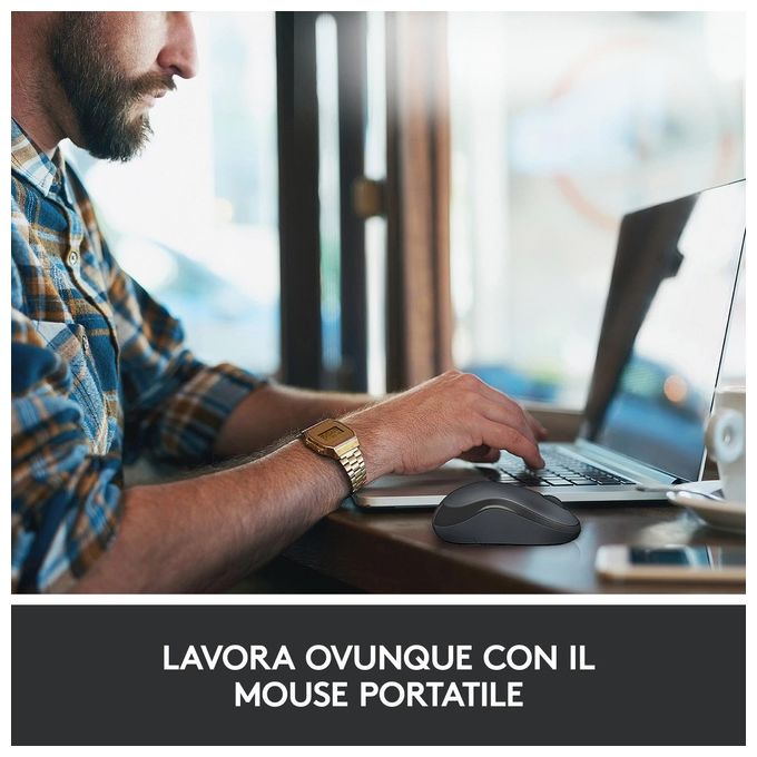 Logitech M220 Mouse Wireless, Pulsanti Silenziosi, 1000 DPI Ambidestro PC-Mac-Laptop, Grigio
