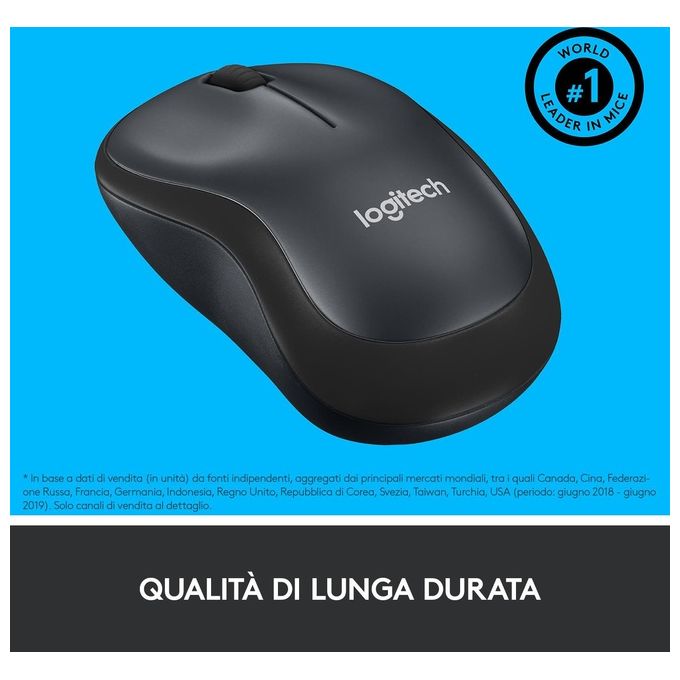 Logitech M220 Mouse Wireless, Pulsanti Silenziosi, 1000 DPI Ambidestro PC-Mac-Laptop, Grigio