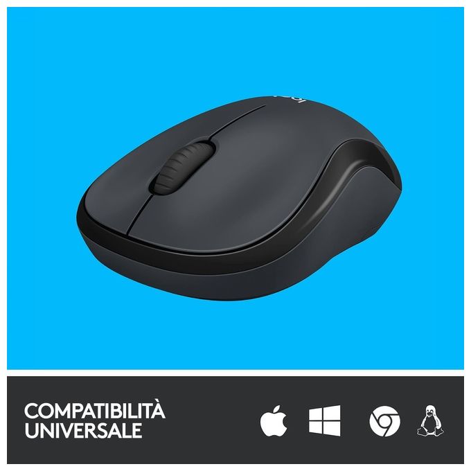 Logitech M220 Mouse Wireless, Pulsanti Silenziosi, 1000 DPI Ambidestro PC-Mac-Laptop, Grigio