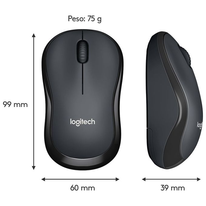 Logitech M220 Mouse Wireless, Pulsanti Silenziosi, 1000 DPI Ambidestro PC-Mac-Laptop, Grigio
