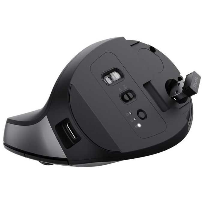 Trust 25146 Bayo+ Mouse Verticale Ergonomico Wireless RF 2.4 GHz Bluetooth Ottico 2400 DPI 6 Tasti Multidispositivo colore Nero