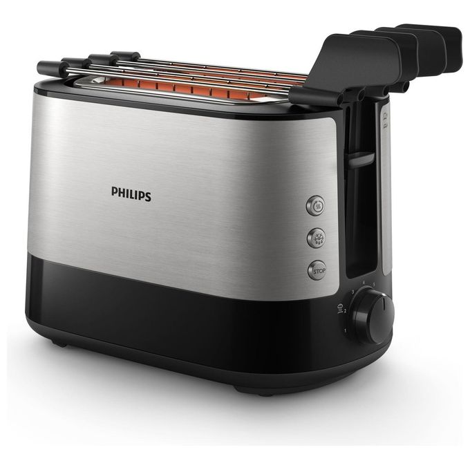 Philips HD2639 Viva Collection Tostapane con Lati in Metallo e Pinza per Sandwich 730W