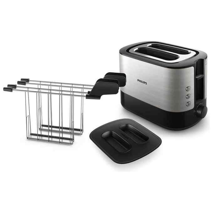 Philips HD2639 Viva Collection Tostapane con Lati in Metallo e Pinza per Sandwich 730W