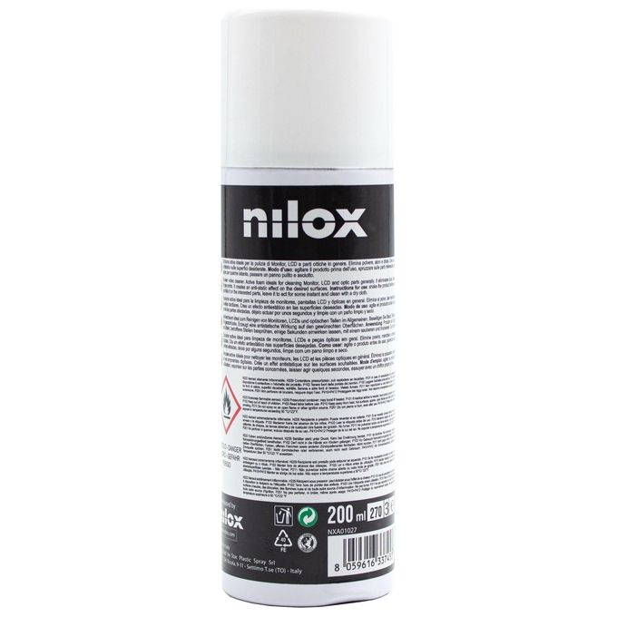 Nilox NXA01027 Schiuma Spray Detergente Monitor LCD CRT LED e Parti Ottiche 200 ml Effetto Antistatico
