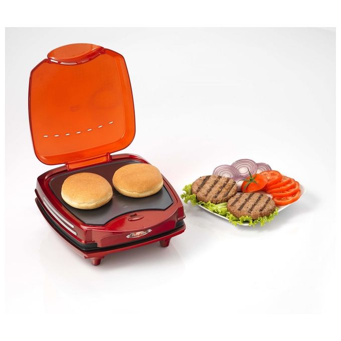 Ariete 185 Party Time Piastra elettrica per hamburger 1200 W Piastre antiaderenti Indicatore luminoso Design compatto Rosso