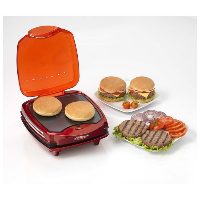 Ariete 185 Party Time Piastra elettrica per hamburger 1200 W Piastre antiaderenti Indicatore luminoso Design compatto Rosso