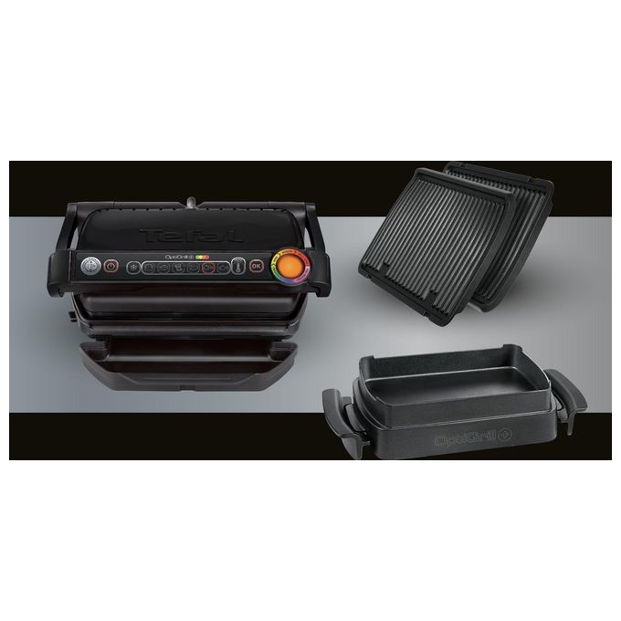 Tefal GC7148 OptiGrill+ Grill di Contatto 2000 W 6 Programmi Automatici Piastra Antiaderente Rimovibile colore Nero
