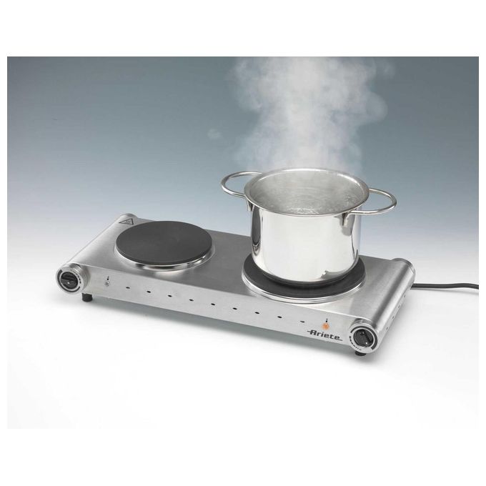 Ariete 994 Fornello elettrico doppia piastra in ghisa 2500 W temperatura regolabile per viaggio e campeggio colore Acciaio inox