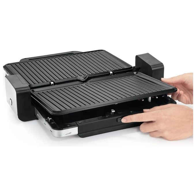 WMF 0415110011 Lono Griglia a Contatto 2 in 1 2100 W Piastra Antiaderente Rimovibile con Vassoio Raccogligocce colore Nero Acciaio inox
