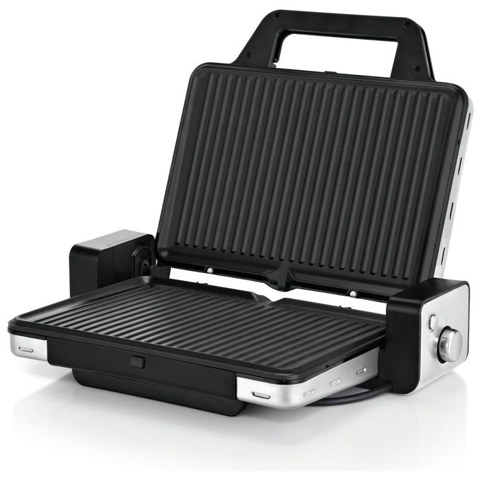 WMF 0415110011 Lono Griglia a Contatto 2 in 1 2100 W Piastra Antiaderente Rimovibile con Vassoio Raccogligocce colore Nero Acciaio inox