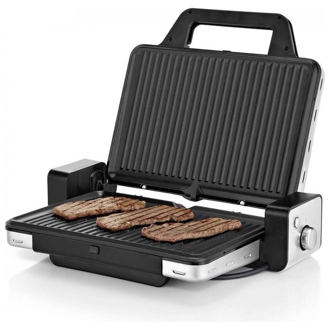 WMF 0415110011 Lono Griglia a Contatto 2 in 1 2100 W Piastra Antiaderente Rimovibile con Vassoio Raccogligocce colore Nero Acciaio inox