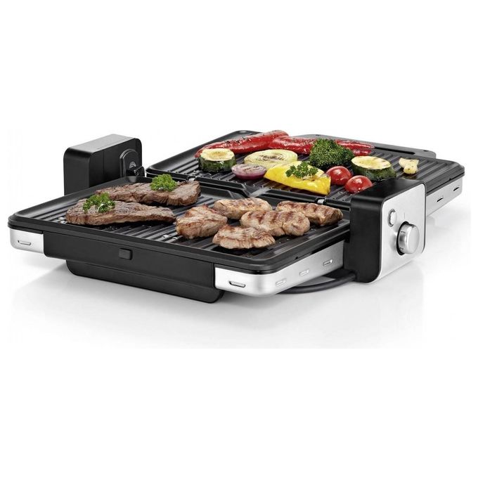 WMF 0415110011 Lono Griglia a Contatto 2 in 1 2100 W Piastra Antiaderente Rimovibile con Vassoio Raccogligocce colore Nero Acciaio inox