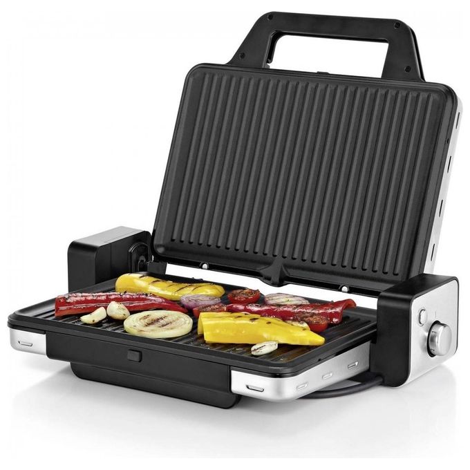 WMF 0415110011 Lono Griglia a Contatto 2 in 1 2100 W Piastra Antiaderente Rimovibile con Vassoio Raccogligocce colore Nero Acciaio inox