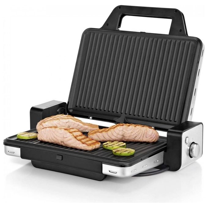 WMF 0415110011 Lono Griglia a Contatto 2 in 1 2100 W Piastra Antiaderente Rimovibile con Vassoio Raccogligocce colore Nero Acciaio inox