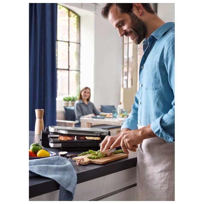 WMF 0415110011 Lono Griglia a Contatto 2 in 1 2100 W Piastra Antiaderente Rimovibile con Vassoio Raccogligocce colore Nero Acciaio inox