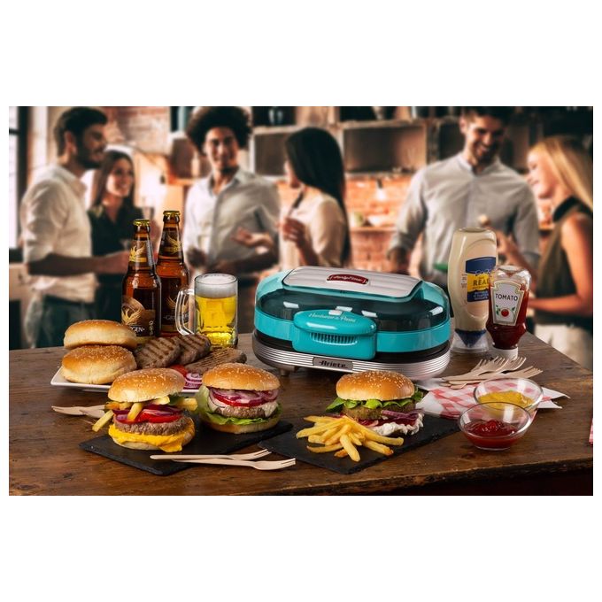 Ariete 205 Party Time Macchina per Hamburger 1200 W Doppie Piastre Antiaderenti 2 Scomparti colore Azzurro