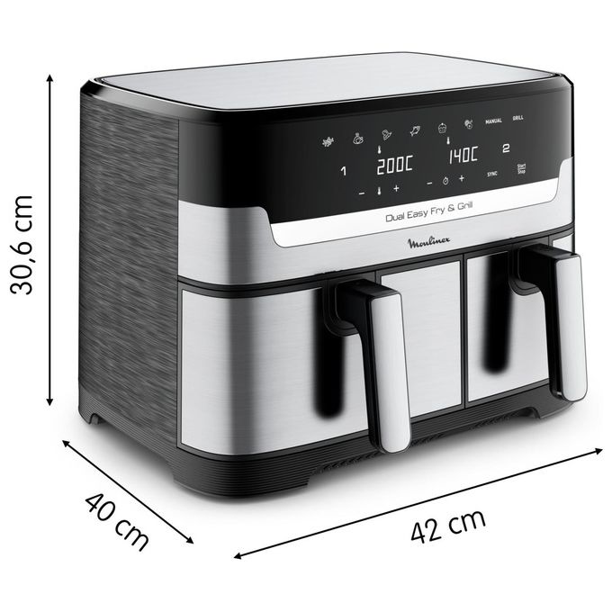 Moulinex EZ905D20 Friggitrice ad aria Doppio Cestello 8.3 L 2450 W 8 Programmi Display LCD colore Nero Inox