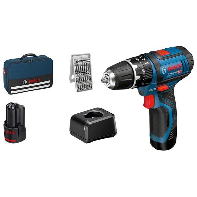 Bosch 0 601 9B6 90K GSB 12V-15 Trapano a Percussione Cordless 12 V 2 Ah 30 Nm Nero Blu