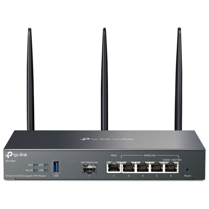 TP-Link ER706W Omada Router VPN Wi-Fi 6 AX3000 Dual-Band 2.4 GHz 5 GHz Gigabit Multi-WAN SFP colore Nero