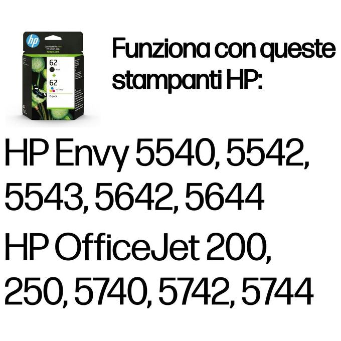 HP N9J71AE 62 Combopack 2 Cartucce Originali Inkjet Nero Tricromia 200 165 pagine per HP ENVY OfficeJet colore Nero