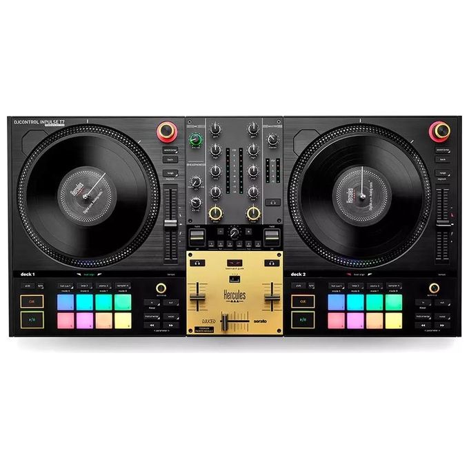 Hercules 4780938 INPULSE T7 PREMIUM Mixer per DJ con 2 Piatti Motorizzati 7'' e Fader Premium colore Nero