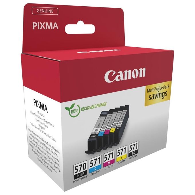 Canon 0372C006 PGI-570+CLI-571 Multipack Cartuccia d'inchiostro Originale 5 pz Nero Ciano Magenta Giallo colore Nero