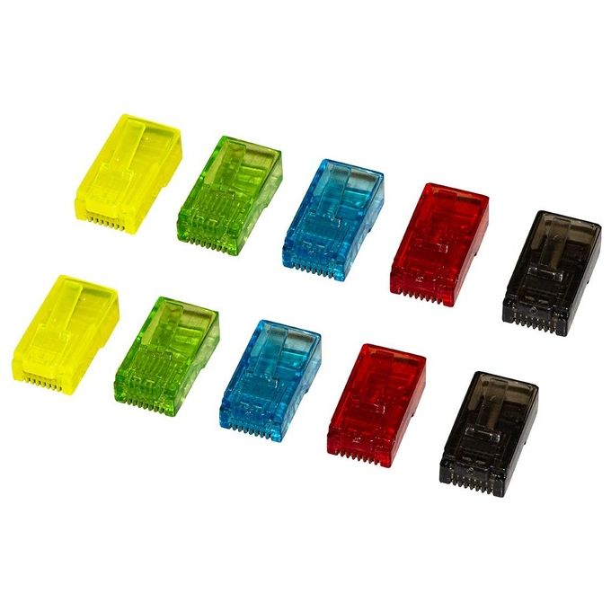 Link Confezione 10 Plug 8 Poli Rj45 Cat 5e Blu Giallo Rosso Verde Nero 2 per Colore