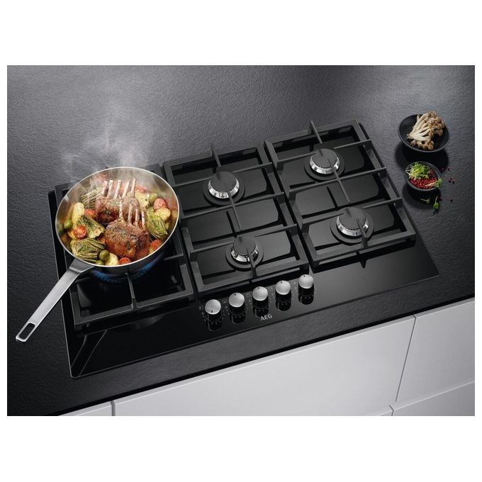AEG HKB75820NB Serie 6000 Piano cottura Gas su Vetro 75 cm 5 fuochi StepPower Speed Burner colore Nero