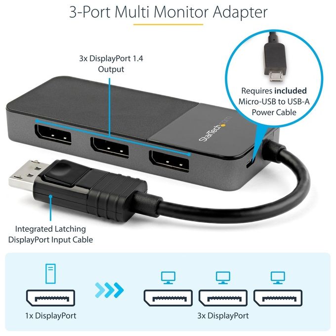 Startech MST14DP123DP Hub Mst Displayport a 3 Porte  Dp 1.4