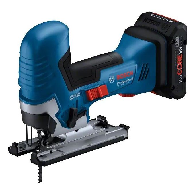 Bosch 06015B2001 GST 18V-125 S Seghetto alternativo a batteria 18 V motore brushless profondita' taglio legno 125 mm inclinazione 45° colore Blu Nero