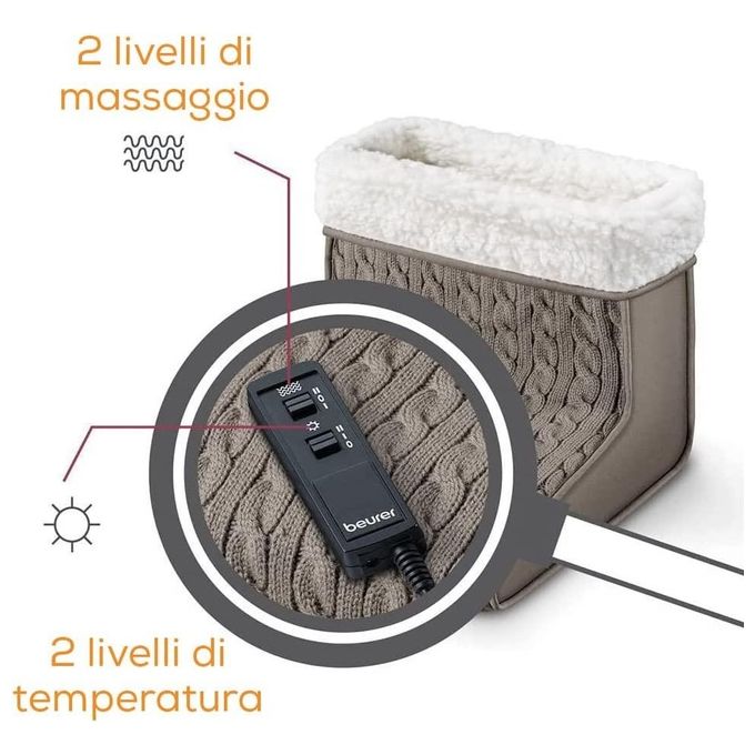 Beurer FWM40 - Massaggiatore elettrico per piedi, tecnologia massaggio Shiatsu + calore, 2 livelli di intensita', Alimentazione a rete, Funzioni: riscaldamento integrato e soffice fodera lavabile, Colore Beige
