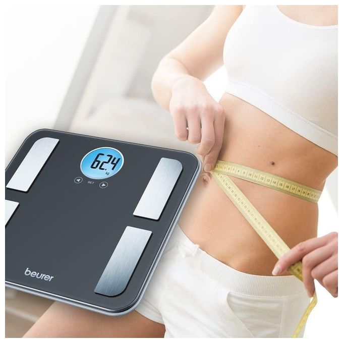 Beurer BF 195 Bilancia pesapersone digitale portata 180 kg precisione 100 g display LCD retroilluminato blu funzioni: analisi corporea (massa grassa acqua muscoli ossa) memoria 10 utenti